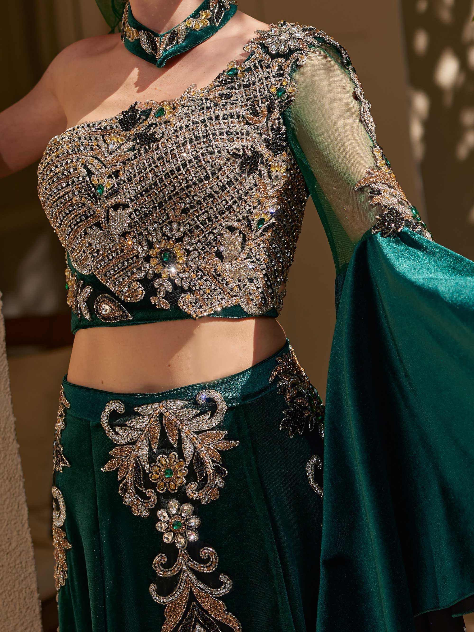 Emerald Off The Shoulder Kaftan Party Gown 38