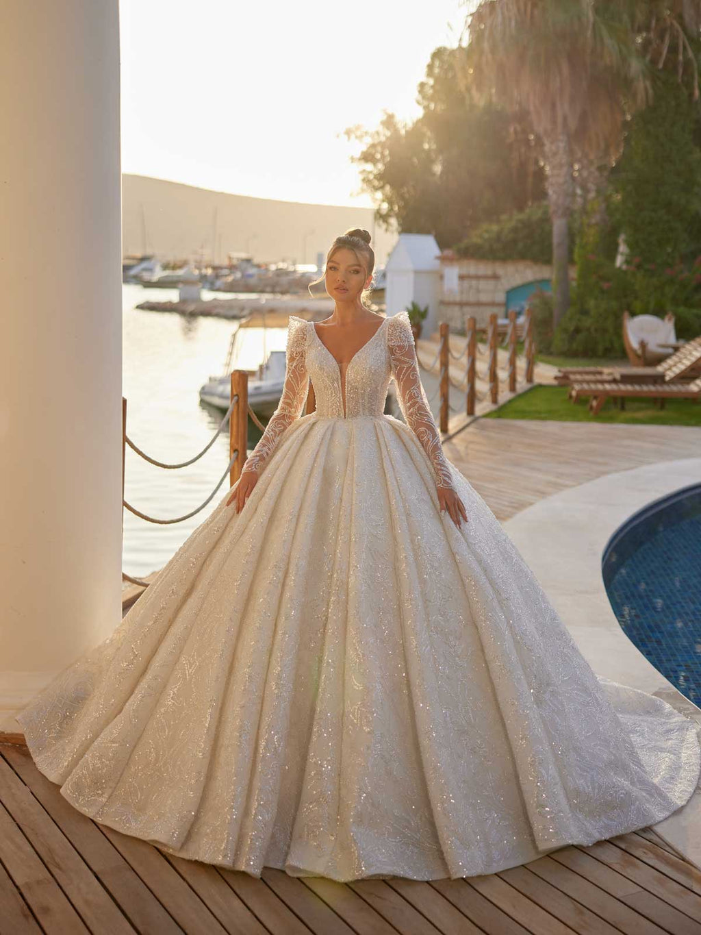 green emerald velvet dress A-Line Wedding Gown with Lace