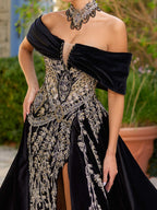 buy off the shoulder gold embellished a line elegant chic front slit formal gown dress online party dresses shop