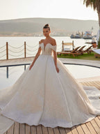 buy Stunning Long Deep Chic Neck Strapless Bridal Gown With Pearls