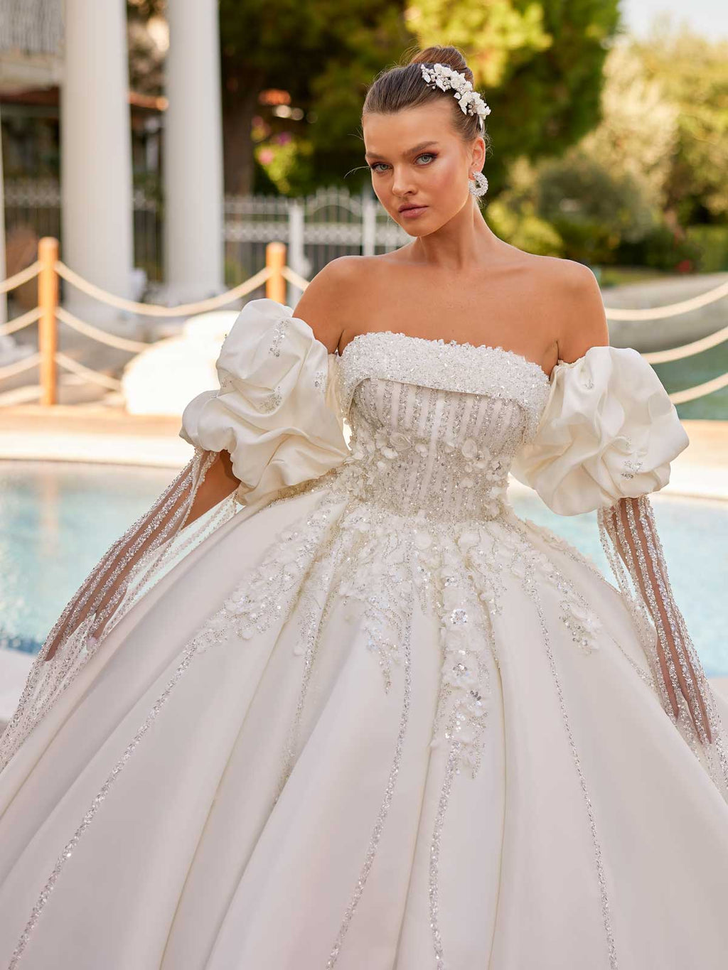 Stylish A Line Princess Strapless Puff Sleeve with Cape Floral Lace Wedding Bridal Dress 38 Stylish A Line Princess Strapless Puff Sleeve with Cape Floral Lace Wedding Bridal Dress 38