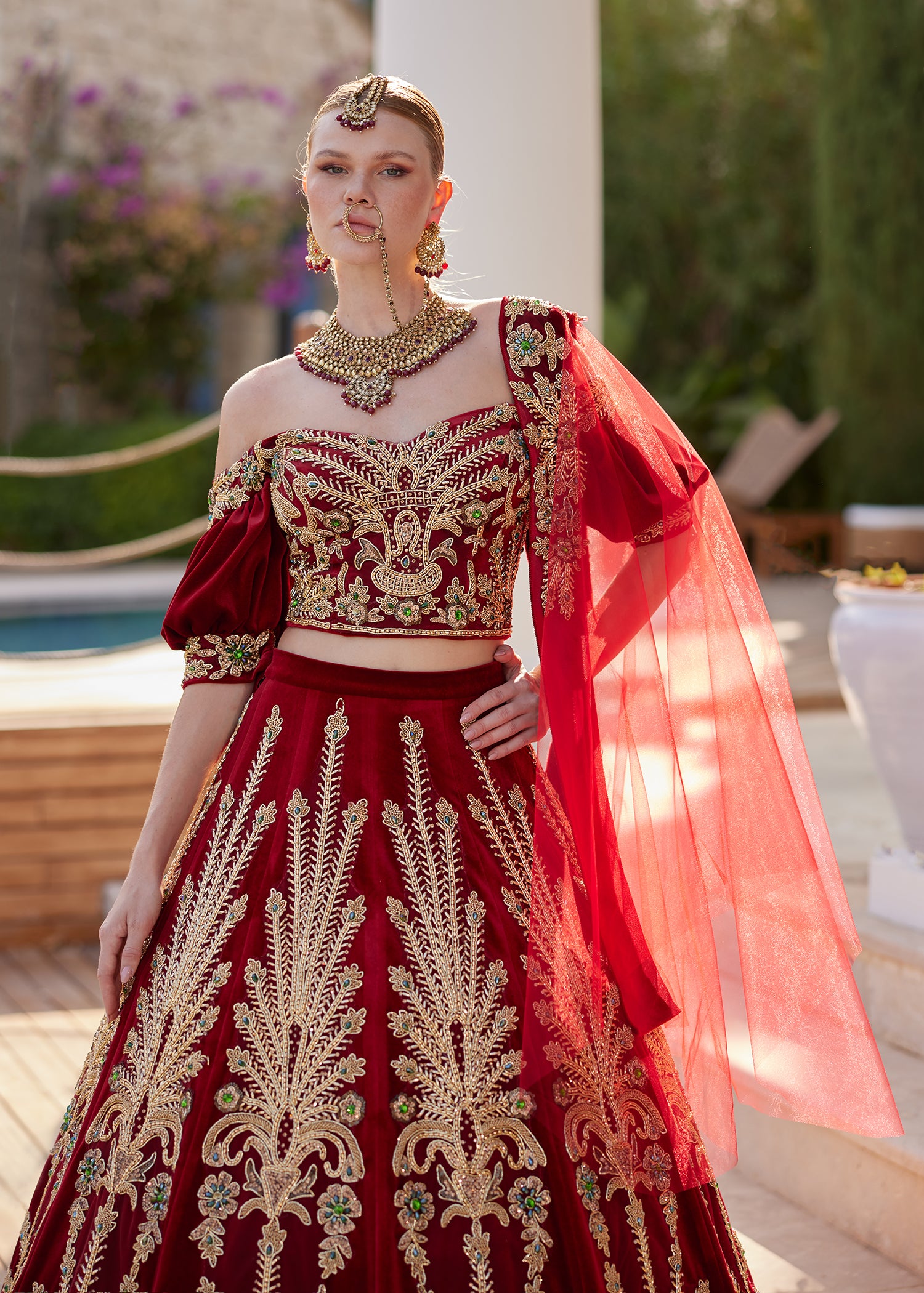 Trendy Red Gold Embellished Party Gown Dress 44