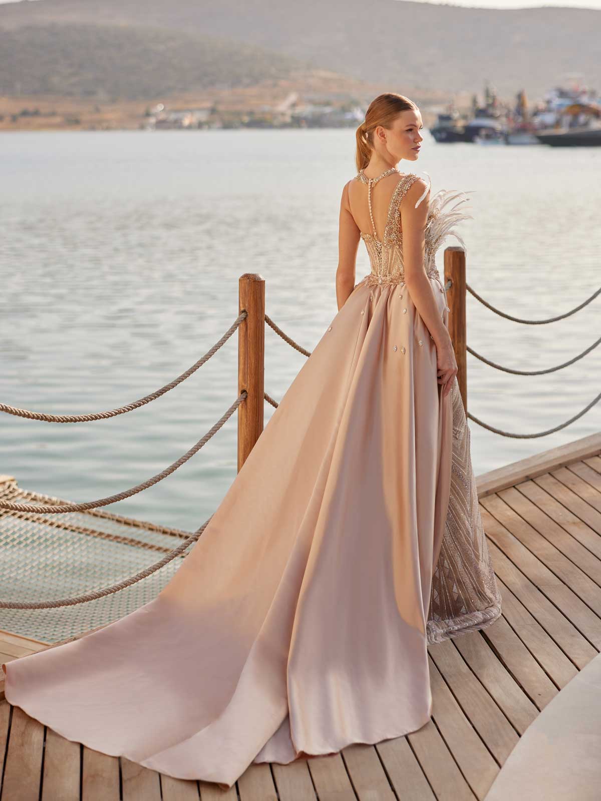 buy Stylish Ivory Lace Glitter Mermaid Dress With Detachable Cathedral Train online prom dresses store