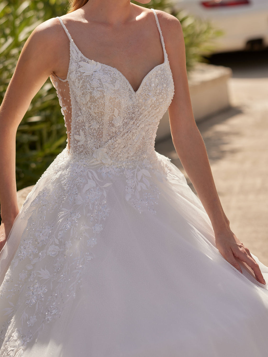 Enchanted Floral Applique Sheer A Line Boho Wedding Dress 40