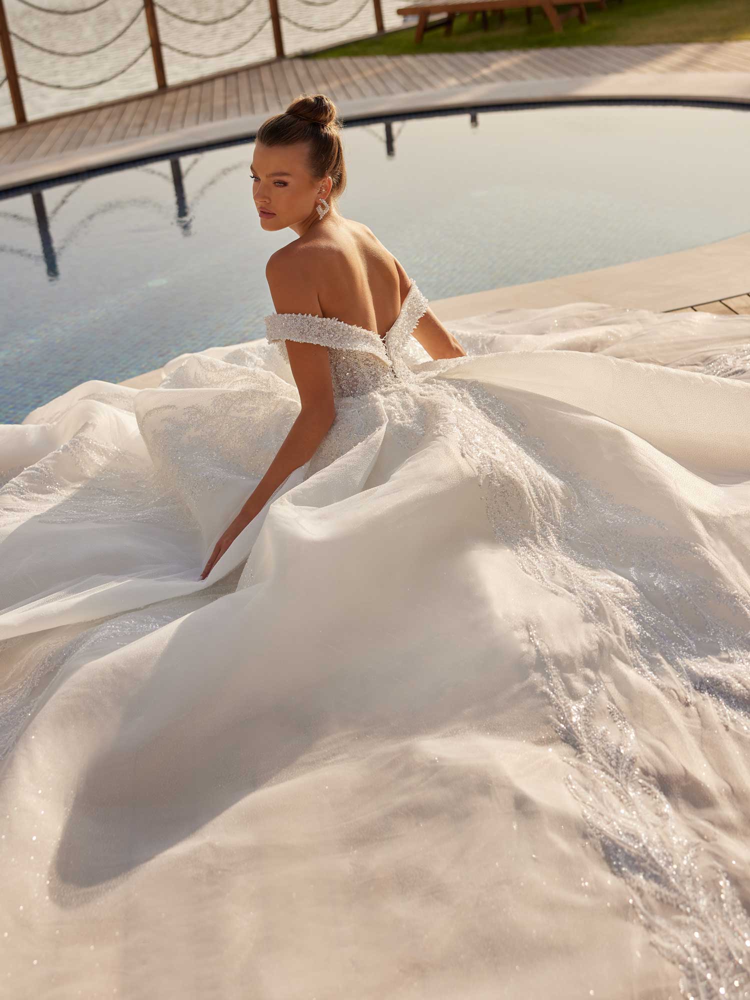 white summer boho lace off the shoulder elegant online bridal store
