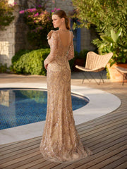 buy glamorous sparkly glitter floor length open bak log sleeve party dress with detachable dramatic train online engagement gowns 