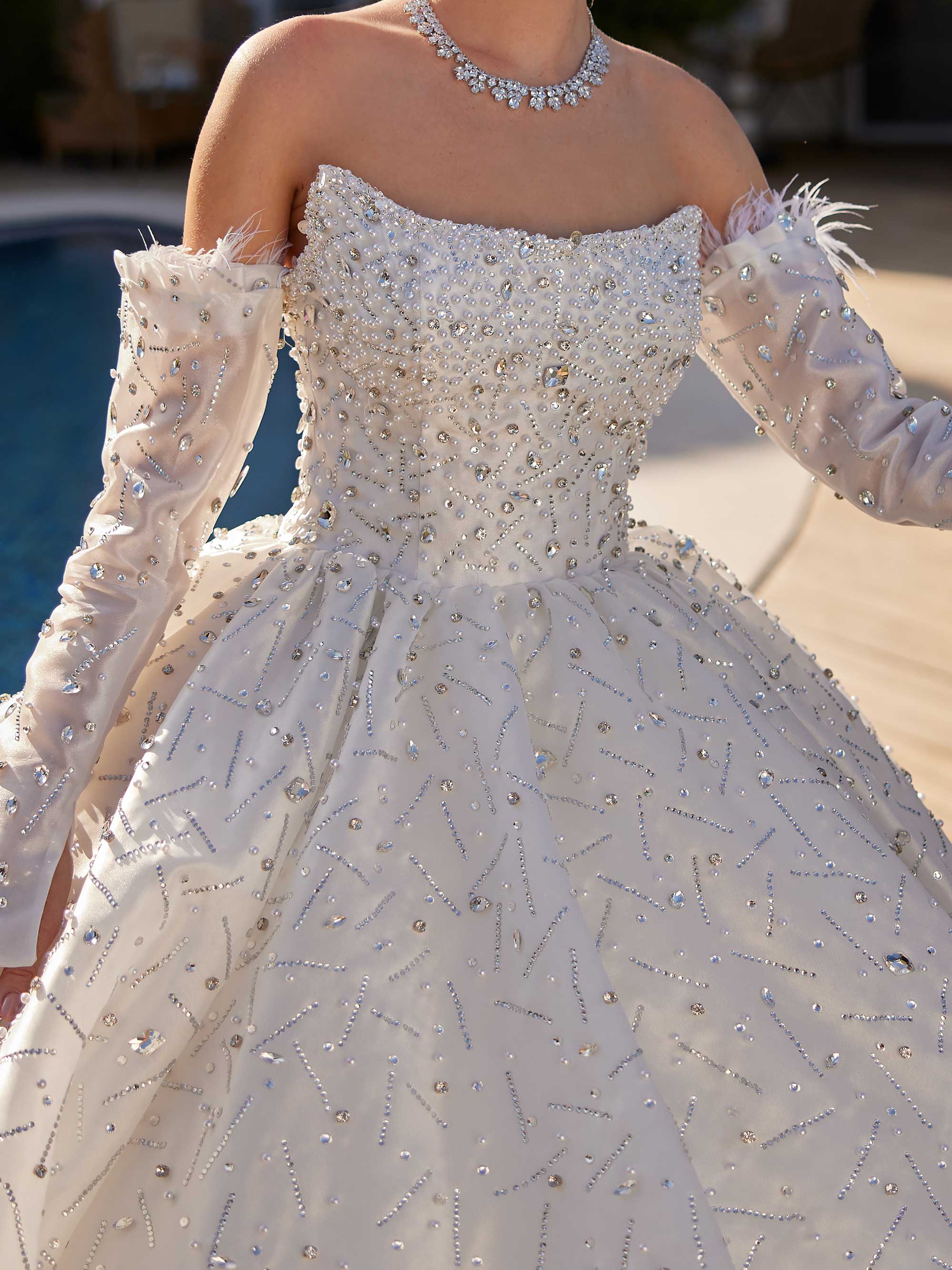 Stunning Rhinestone Satin Strapless Wedding Dress With Removable Sleeves 42 Stunning Rhinestone Satin Strapless Wedding Dress With Removable Sleeves 42
