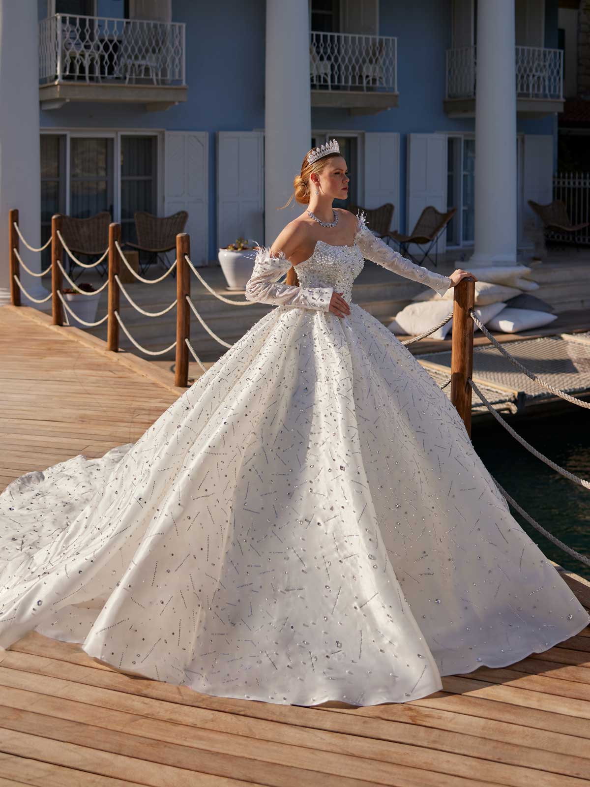 Stunning Rhinestone Satin Strapless Wedding Dress With Removable Sleeves 42 Stunning Rhinestone Satin Strapless Wedding Dress With Removable Sleeves 42