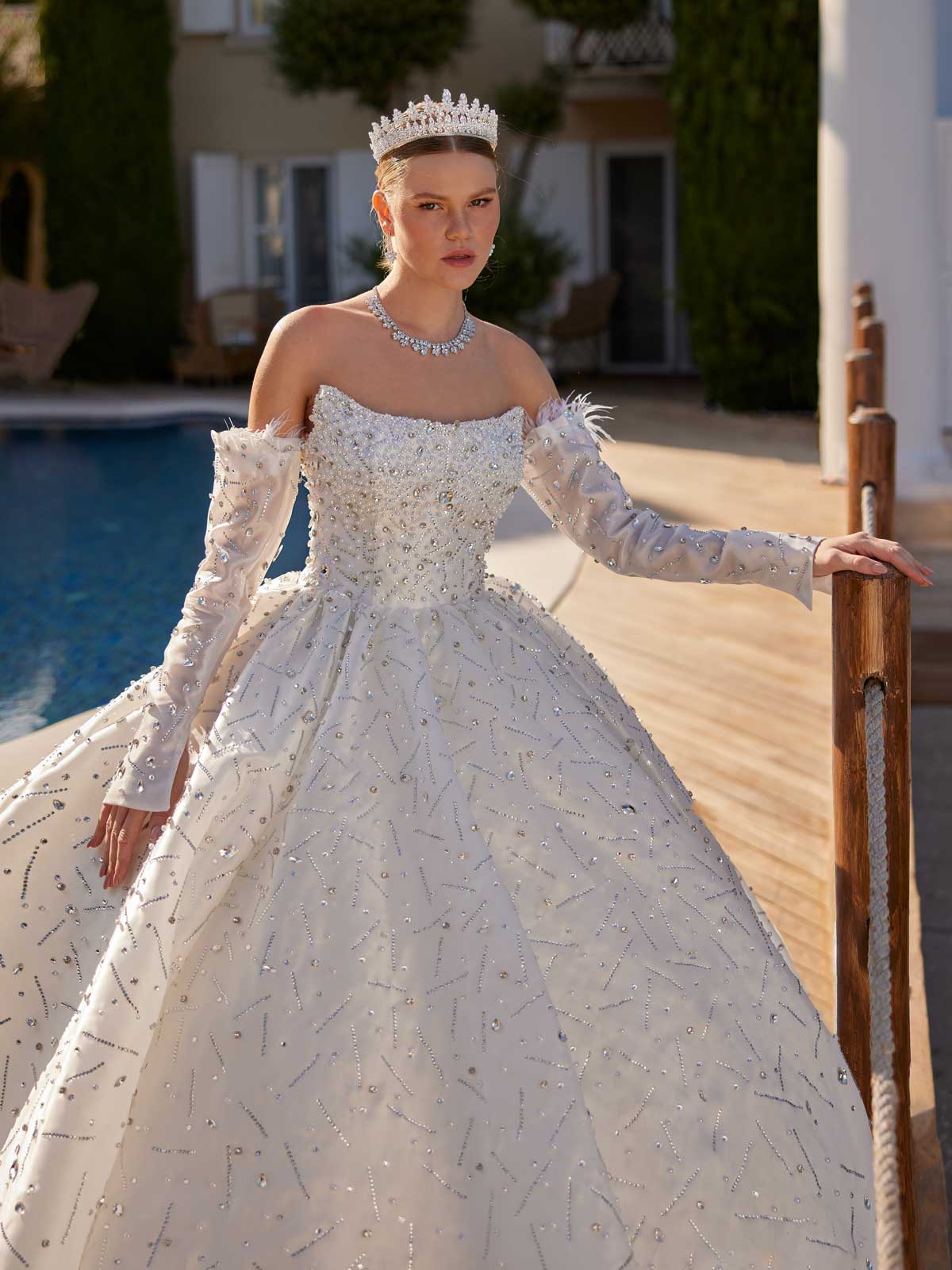 buy off the shoulder rhinestone ball gown wedding dress with long sleeve wedding online shop