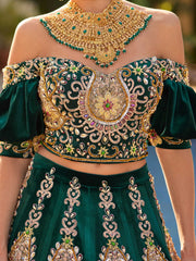 buy Emerald Green Heavy Embroidered Colorful Rhinestones Party Gown Dress online store