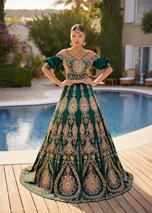 buy Traditional Gold Embroidered Party Gown With Colorful Rhinestones online shop