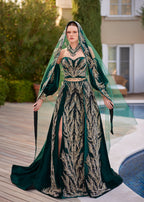 buy Trendy Green Front Slit Gold Sequined Long Henna Gown With Tail