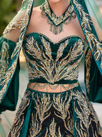 buy green henna gown with train gold embellishment
