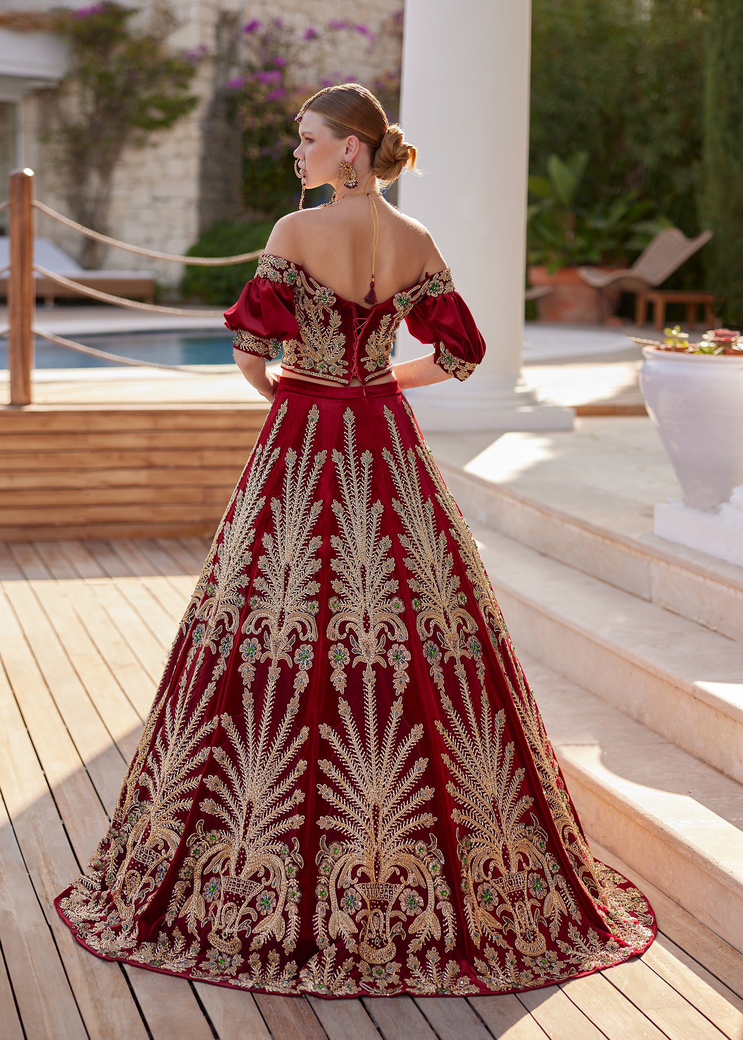 buy  chci red velvet a line puff sleeve off the shoulder beautiful henna night gown dress online party gowns 