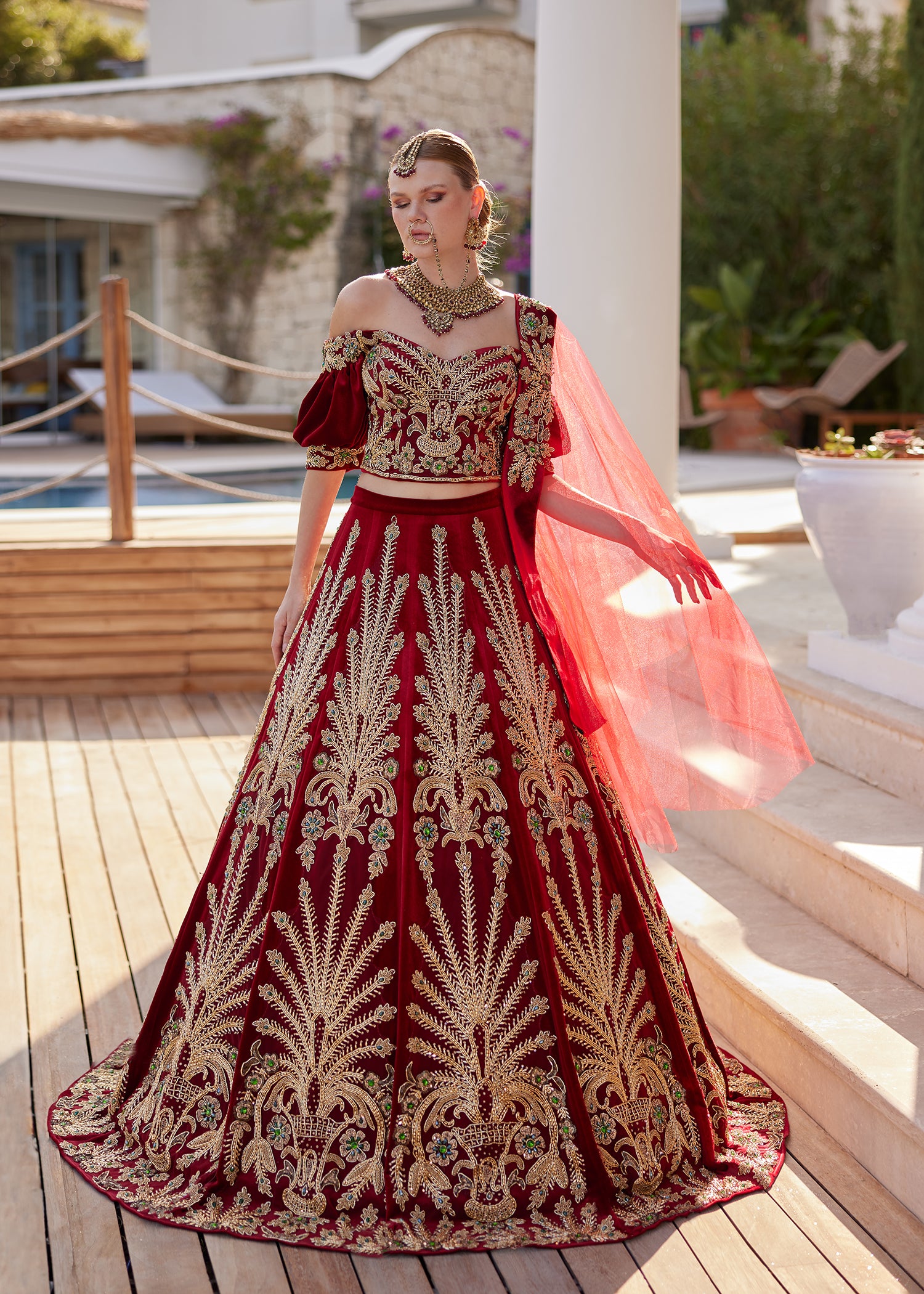 buy Trendy Red Gold Embellished Party Gown Dress online wedding henna party gowns stores
