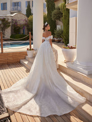 buy Stunnig Sparkly Pearls Embellished Trumpet Wedding Dress Detachable Train Off The Shoulder