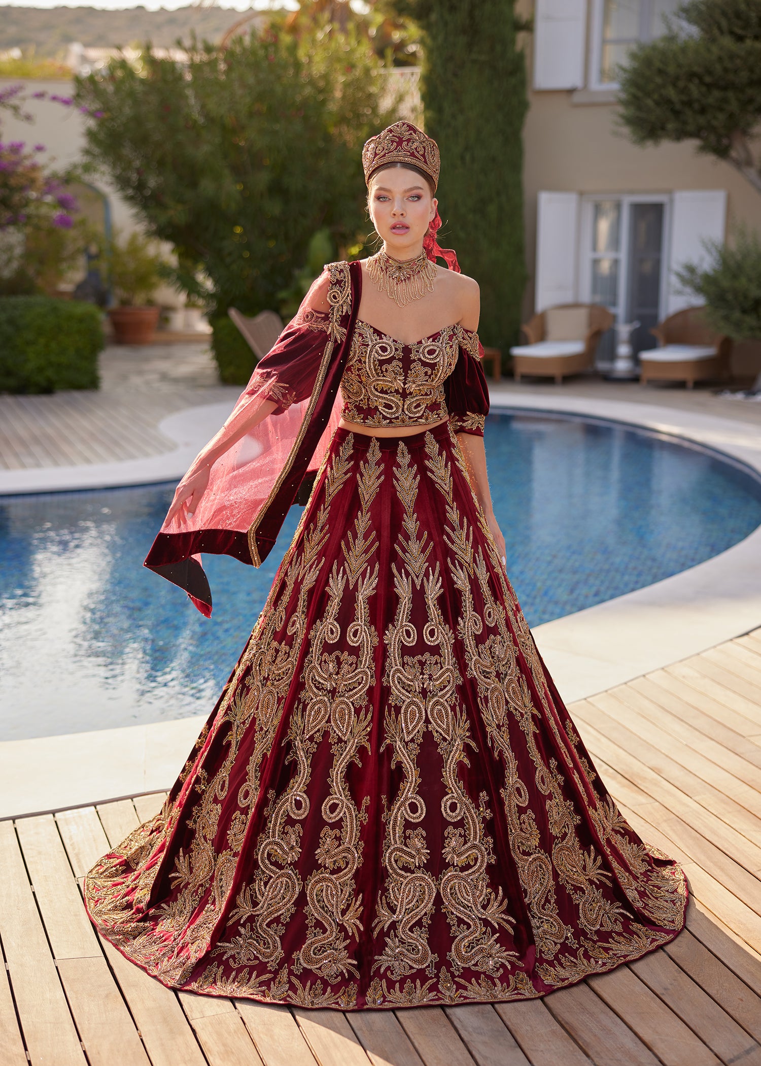 buy fascinating gold embroidered strapless crop and skirt with dupatta online henna party caftans plus sizes