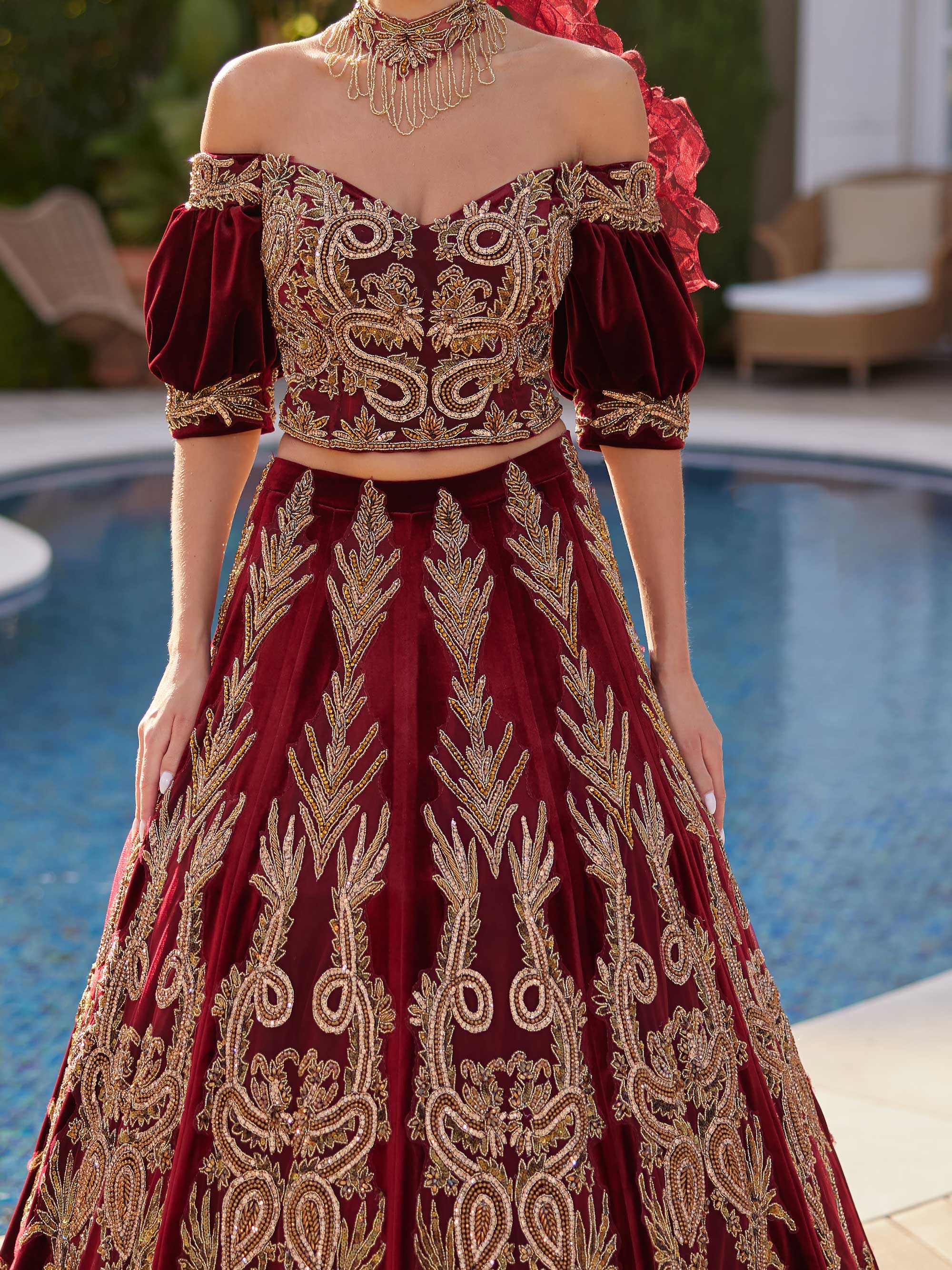 buy chic classy strapless gold embellished crop top and a line skirt online caftan gown shop