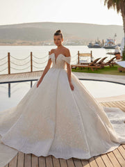 buy Stunning Long Deep Chic Neck Strapless Bridal Gown With Pearls