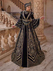 buy plus sizes Elegant Black Velvet Hurrem Frill Long Sleeve A Line Kaftan Henna Party Dress long gown online dresses