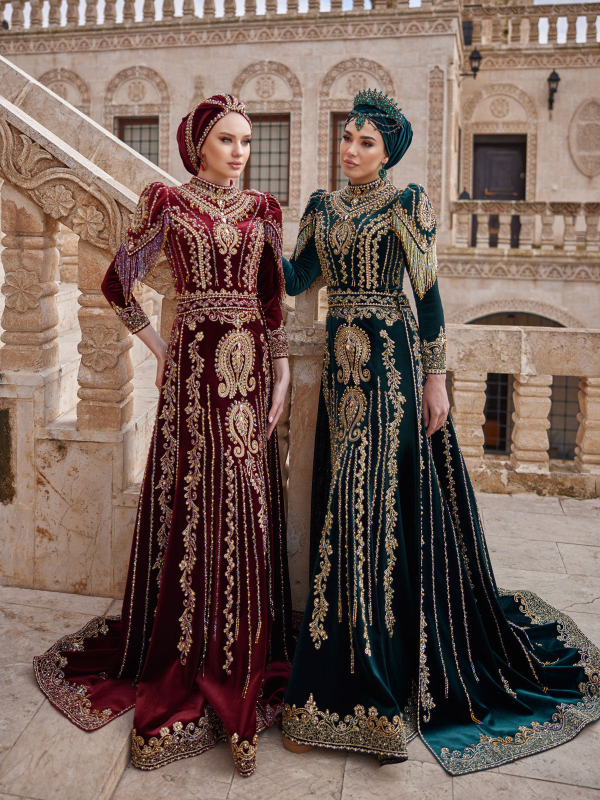 buy plus size luxury Burgundy Muslim Women Evening Formal Party Hijab Kaftan Dress With Detachable Train online sshop