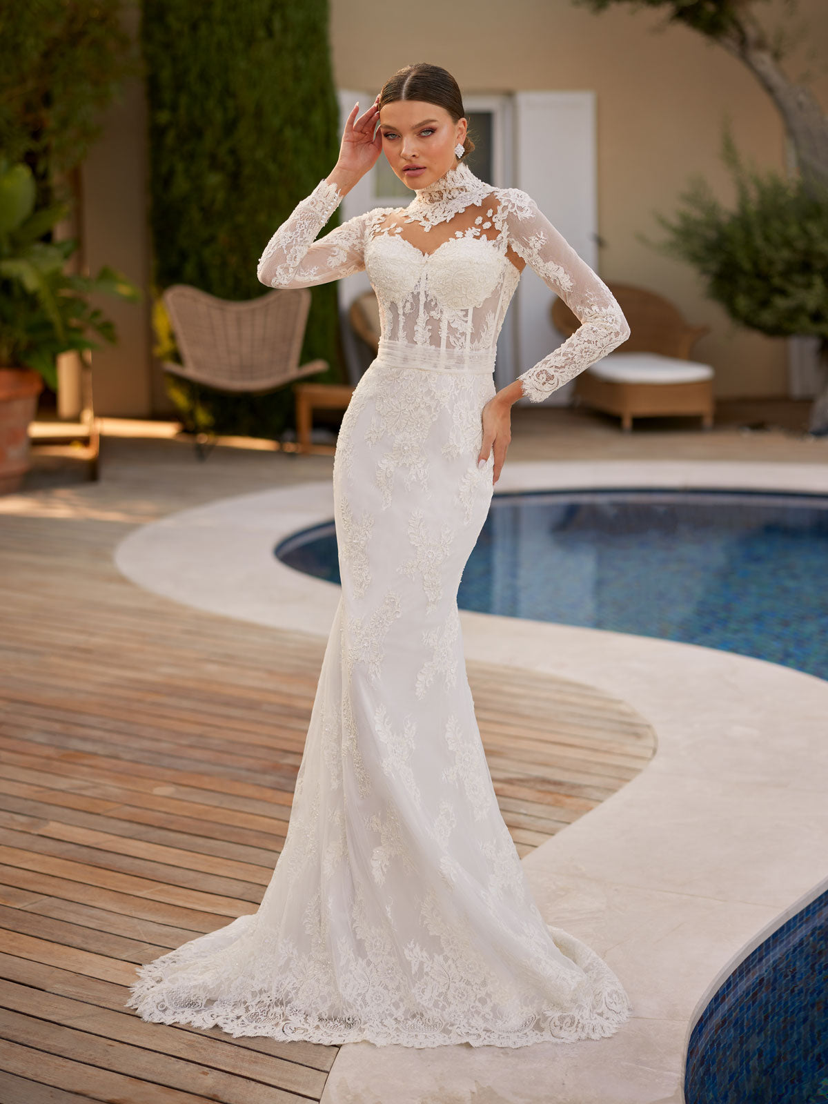 buy affordable fancy fairy classy Modest Classy Elegant High Neck İllusion Floral Applique Bridal Dress With Long Sleeve online wedding dress shops