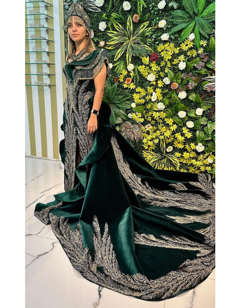 buy Mermaid Henna Gown Designer Fancy Emerald Velvet 