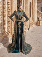 buy Emerald Velvet Turtle Neck Hijab Henna Formal Caftan Dress With Detachable Skirt online henna wedding shop