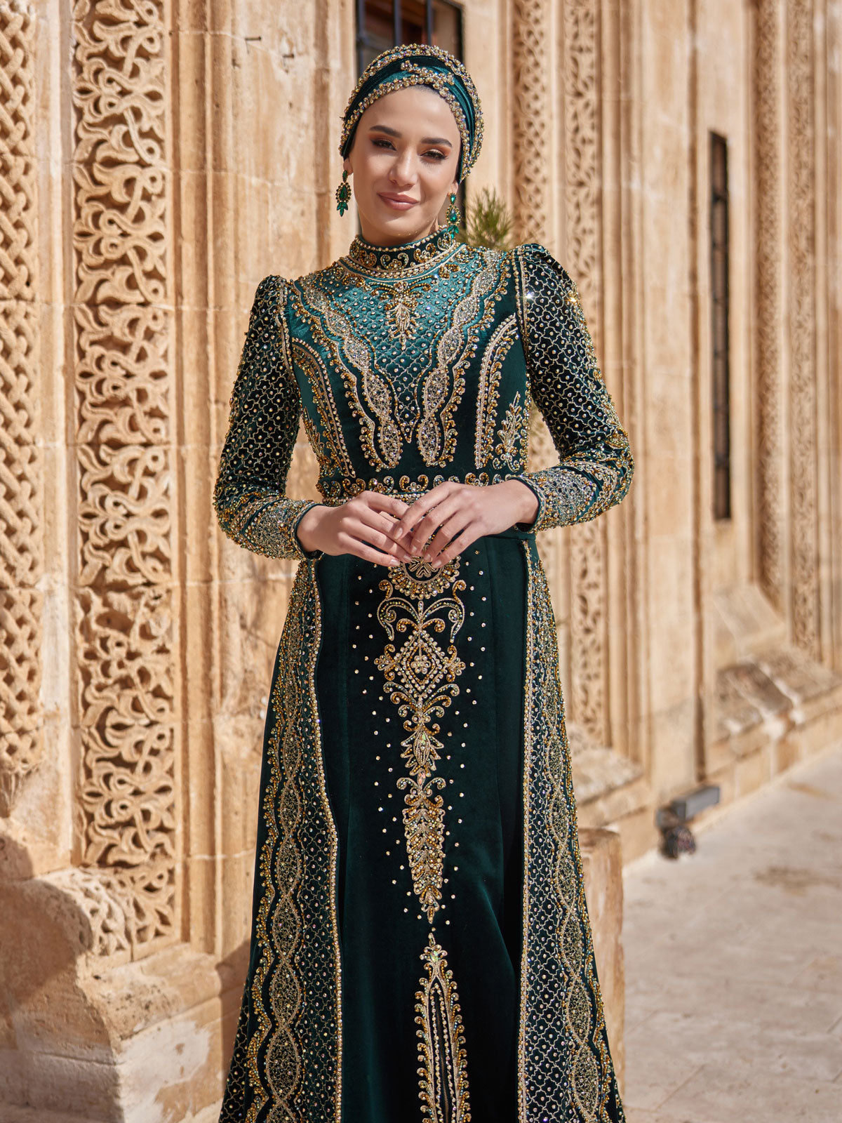 buy Green Velvet Floor Length Luxurious Embellished Beaded Henna Gown Dress petite women online henna stores