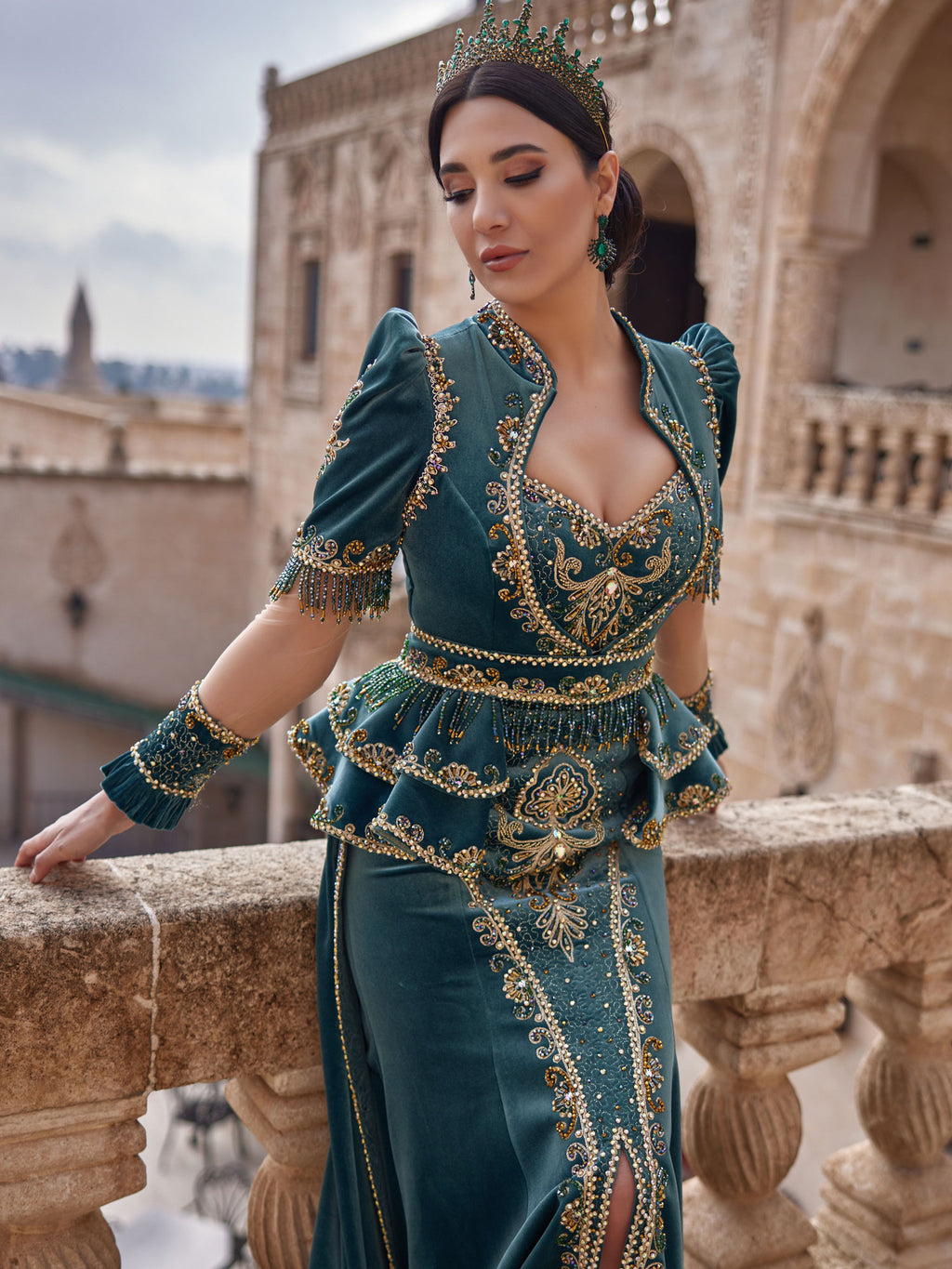 buy Trendy Stylish Green Front Slit Fitted Mermaid Chapel Train Long Henna Night Party Formal Dress