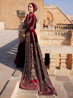 maxi luxury maroon islamic muslim mermaid hand embroidered gold sequin long tail velvet with beautiful long sleeve hijab wedding henna engagement evening dress (5)
