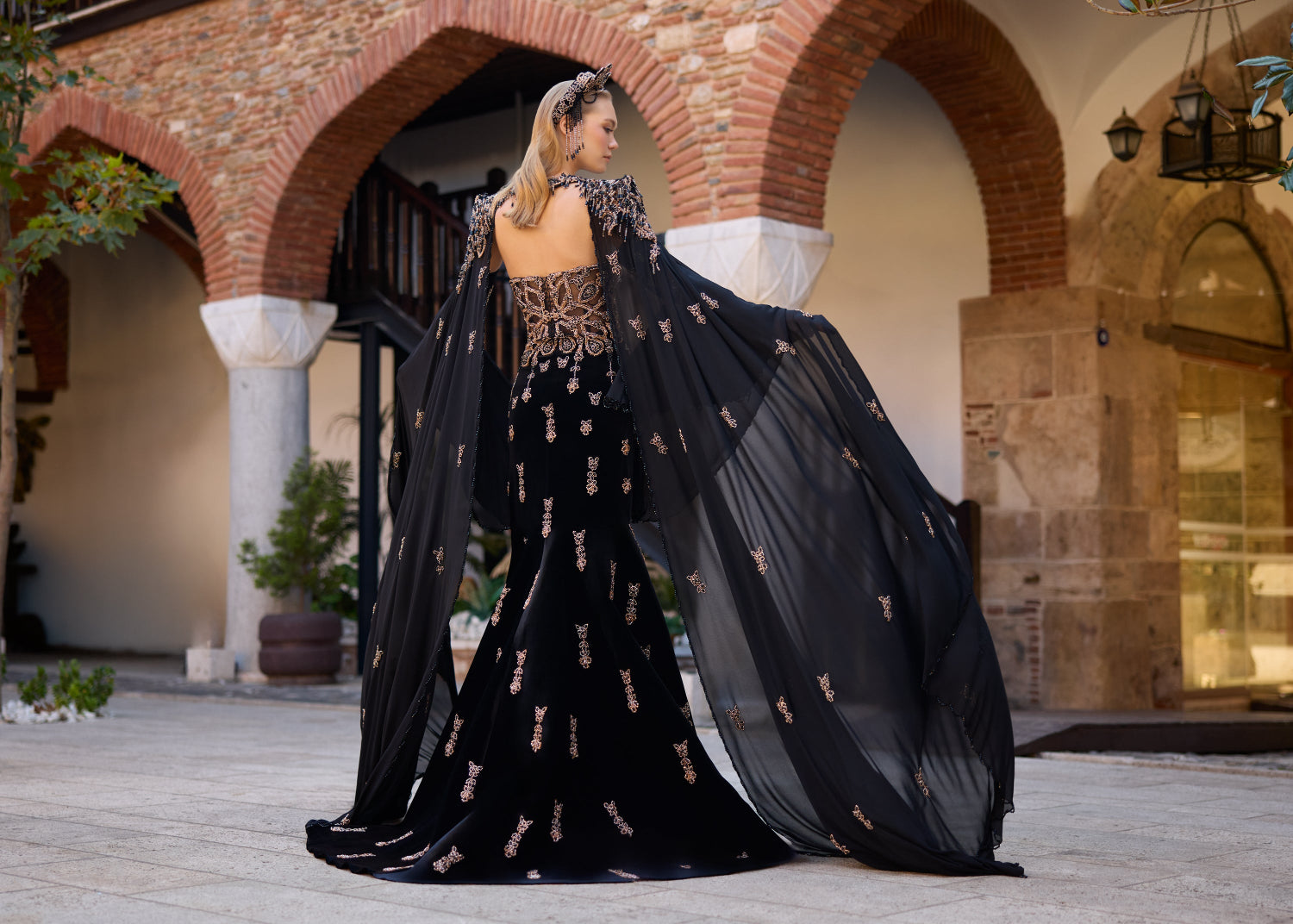 Luxury velvet henna gown with a handcrafted matching crown, suitable for traditional henna ceremonies and bridal celebrations.