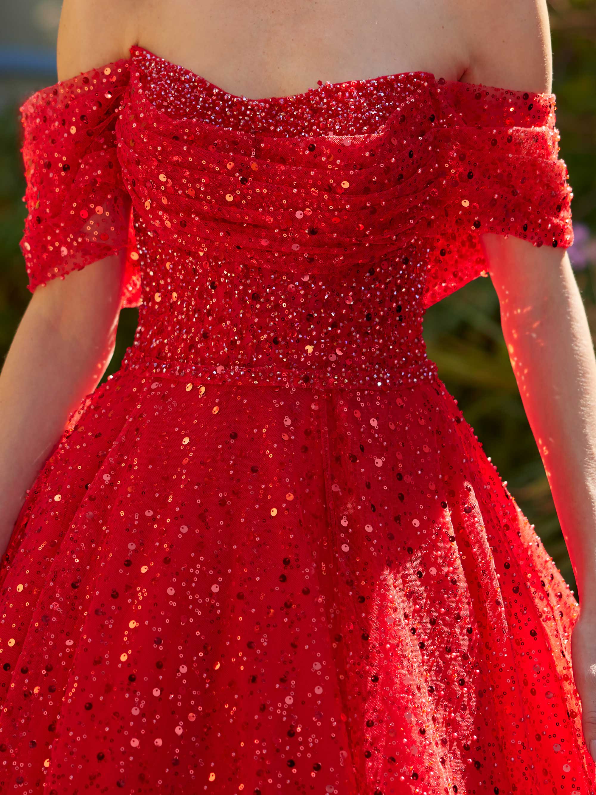 Off Shoulder Red Sequin Ball Gown A line 36