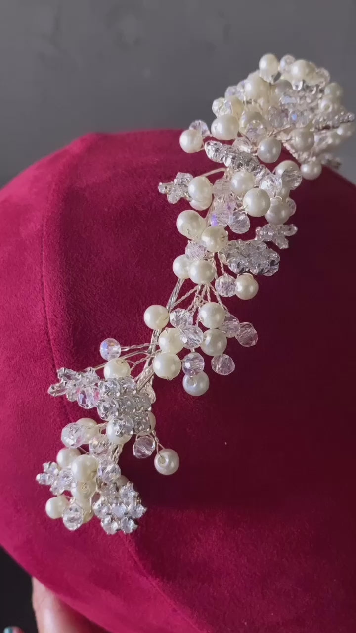 Fancy Pearl Bridal Headband With Zircon