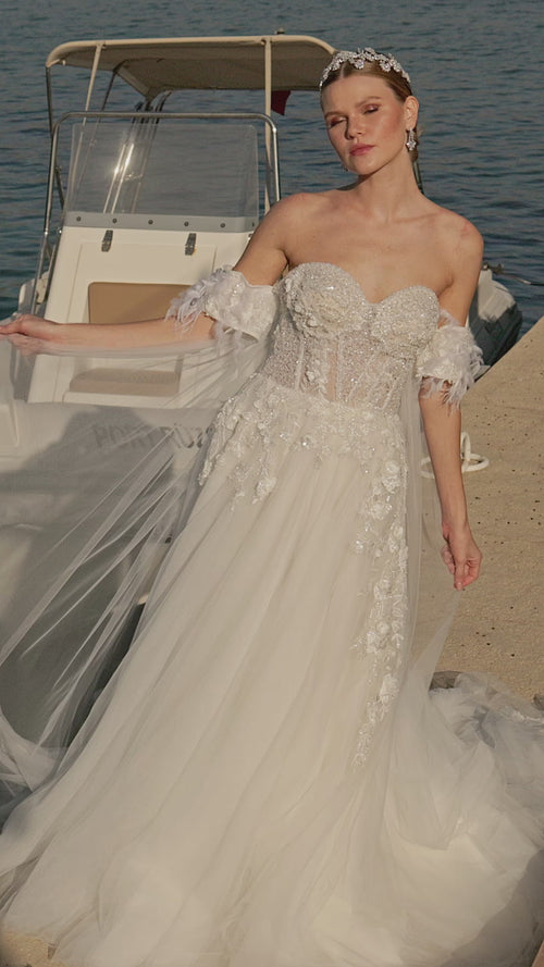 buy Cheap Pretty Bridal Cape 3D Flower Strapless Bohemian Wedding Dress