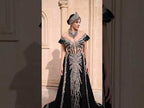 Stylish Emerald Green Off Shoulder Mermaid Gold Beaded Front Slit Henna Dress