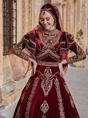 Red Gold Heavy Embroidered Fancy Long Embellished Sleeves A line Muslim Kaftan Gown