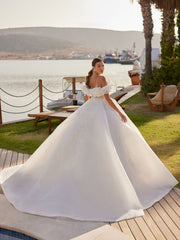 buy train lace beading wedding gown with fuffle sleeves and a line online bridal shops