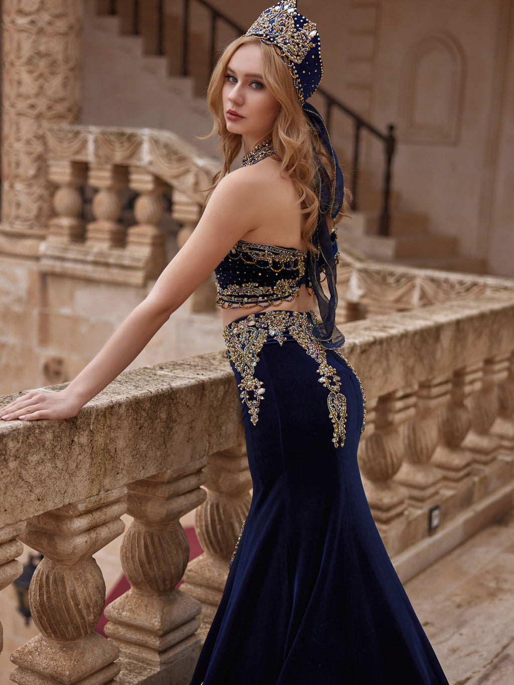 Velvet Two Piece Prom Dress Royal Blue One Shoulder Two Piece Velvet  CocKtail Party Mermaid Dress