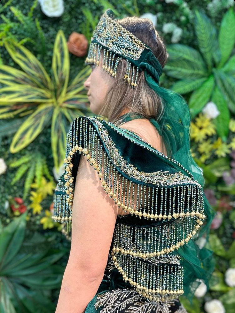 buy fancy sleeves fringe details green velvet long train henna gown party dress