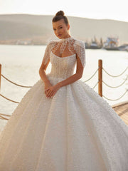 buy Heavy Pearl Embellished Strapless Neckline Wedding Dress With cathedral train