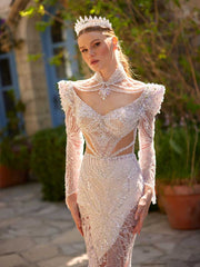 buy White Fully Sequin Embellished Long Sleeve Fitted Chic Party Dress With Long Cape