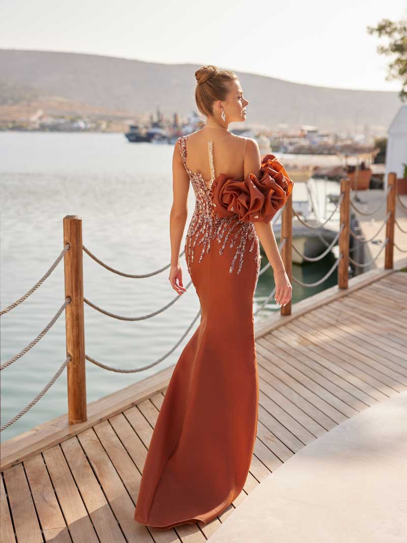 buy online mermaid luxury floor length dress with ruffled embellishment and detachable train online party dresses shop