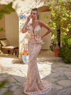 buy deep v neck chic sexy lace feather embellished mermaid evening dress online for plus sizes