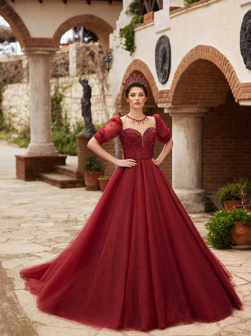 Maroon Sweetheart A Line Tulle Sequin Prom Dress Wedding Gown 38 Maroon Sweetheart A Line Tulle Sequin Prom Dress Wedding Gown 38