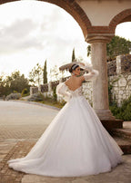 buy Off Shoulder Puff Long Sleeve Floral Lace A Line Summer Beach Wedding Dress