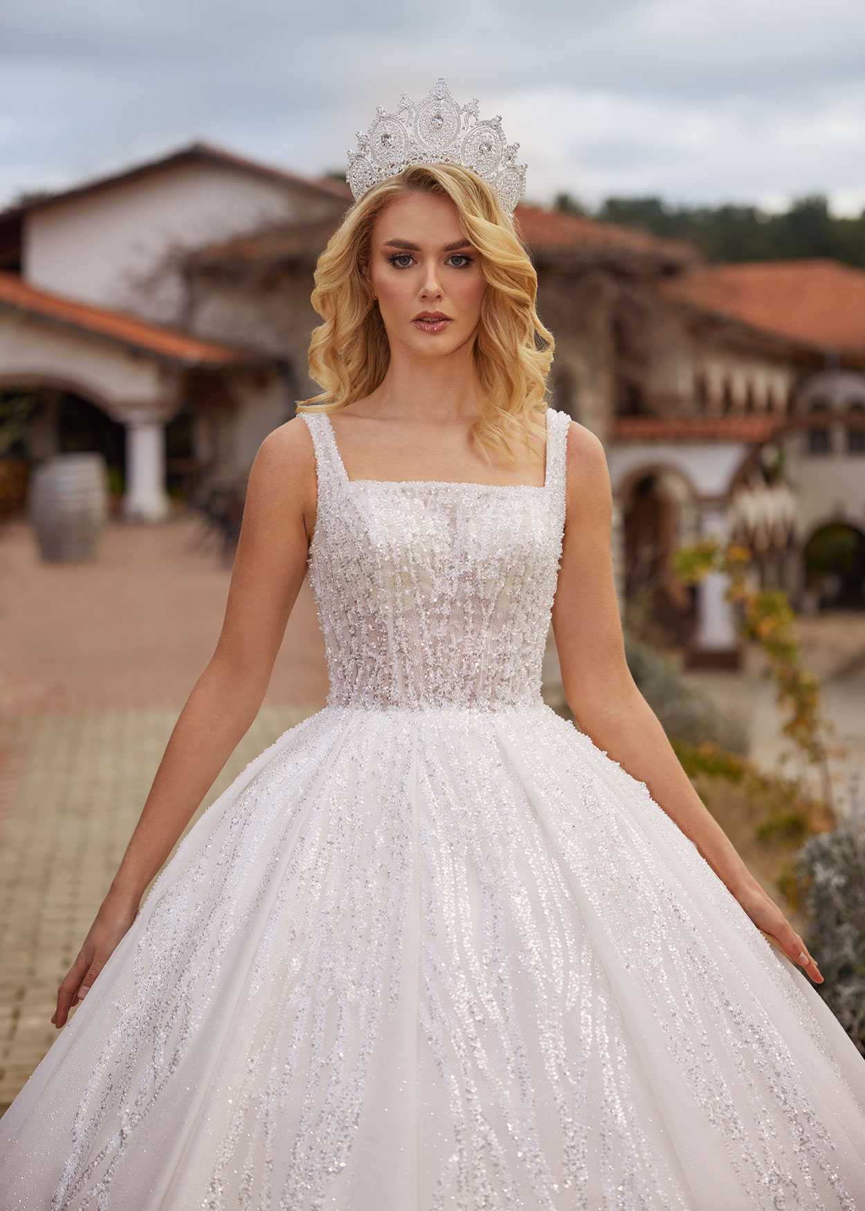 buy Simple Elegant Square Neck Glitter Corset Bridal Dress Online plus custom sizes bridal websites