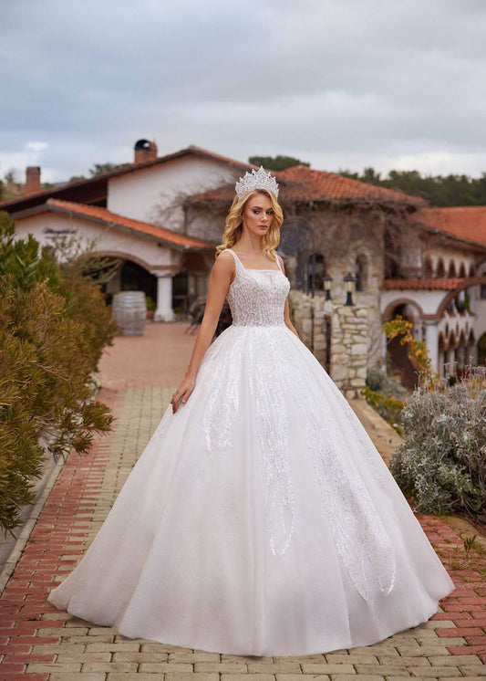 Buy Simple Classic Square Neck A Line Wedding Dress For All Types Of Body petite brides online wedding gowns