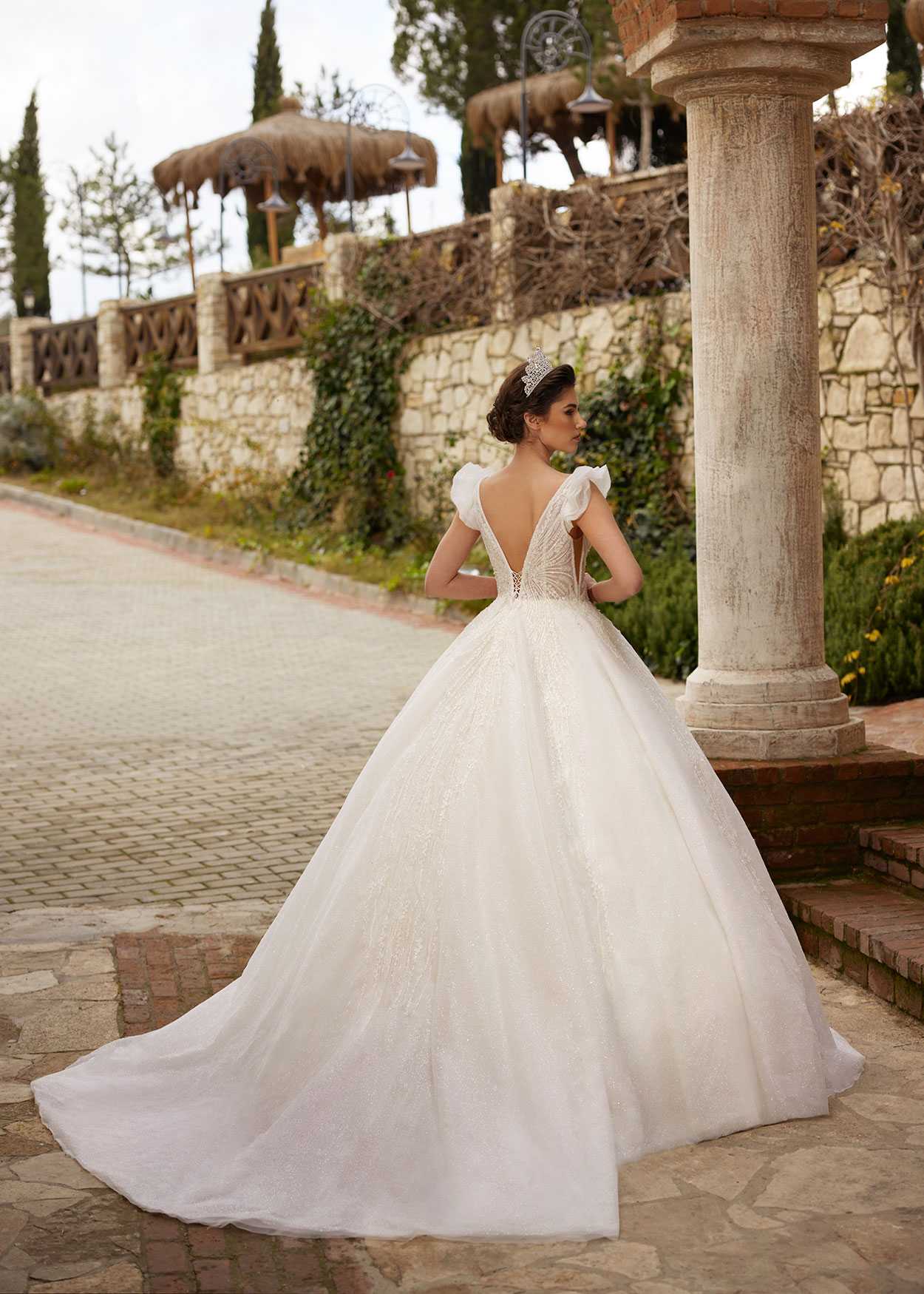 Beautiful Ruffled Sleeveless A Line Deep V Neck Wedding Dress With Pearls 40 Beautiful Ruffled Sleeveless A Line Deep V Neck Wedding Dress With Pearls 40