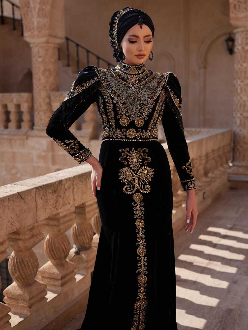 Black Islamic Muslim Sequin Long Mermaid Fancy Wedding Dress - 36 Black Islamic Muslim Sequin Long Mermaid Fancy Wedding Dress - 36